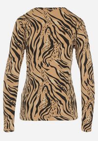 Born2be - Beżowo-Czarna Bawełniana Bluzka w Zebrę z Długim Rękawem Unora. Okazja: na spacer. Kolor: beżowy. Materiał: bawełna. Długość rękawa: długi rękaw. Długość: długie. Wzór: motyw zwierzęcy. Styl: klasyczny #2