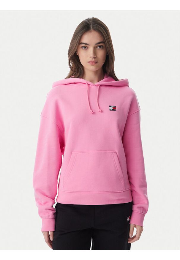 Tommy Jeans Bluza Badge DW0DW19414 Różowy jasny Boxy Fit. Kolor: różowy. Materiał: bawełna