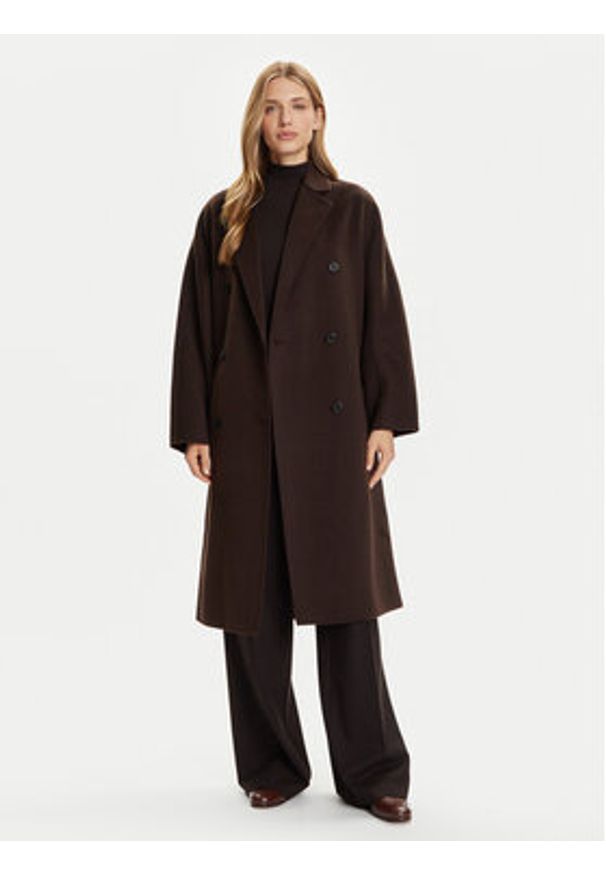 Marc O'Polo Płaszcz wełniany 508 0051 71127 Brązowy Relaxed Fit. Typ kołnierza: polo. Kolor: brązowy. Materiał: wełna, syntetyk