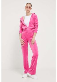 Juicy Couture bluza damska kolor różowy z kapturem gładka. Typ kołnierza: kaptur. Kolor: różowy. Materiał: welur. Wzór: gładki #5