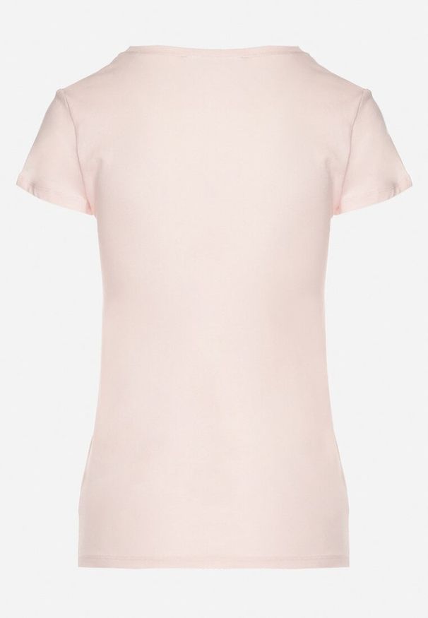 Born2be - Różowy T-shirt z Bawełny z Dekoltem w Serek Liniviela. Okazja: na co dzień. Typ kołnierza: dekolt w serek. Kolor: różowy. Materiał: bawełna. Styl: casual