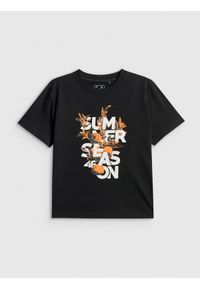 4f - 4F T-shirt boxy z nadrukiem damski - czarny S. Okazja: na co dzień. Kolor: czarny. Materiał: dzianina, bawełna, materiał. Wzór: nadruk. Styl: casual #1