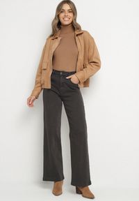 Born2be - Ciemnoszare Szerokie Jeansy z Wysokim Stanem Vetiluna. Okazja: na co dzień. Stan: podwyższony. Kolor: szary. Styl: casual, elegancki #3