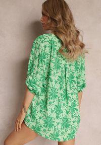 Renee - Zielona Bluzka w Kwiaty z Długim Rękawem Lnise. Kolor: zielony. Długość rękawa: długi rękaw. Długość: długie. Wzór: kwiaty #2