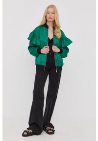 Karl Lagerfeld kurtka damska kolor zielony przejściowa. Okazja: na co dzień. Kolor: zielony. Materiał: materiał, włókno. Wzór: gładki. Styl: casual