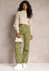 Renee - Zielone Szerokie Spodnie ze Stoperami i Marszczoną Talią Nirli. Stan: podwyższony. Kolor: zielony #1