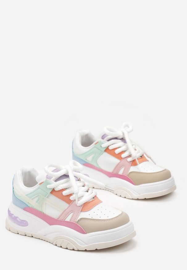 Born2be - Biało-Różowe Sneakersy z Szerokimi Sznurówkami Platinia. Kolor: biały