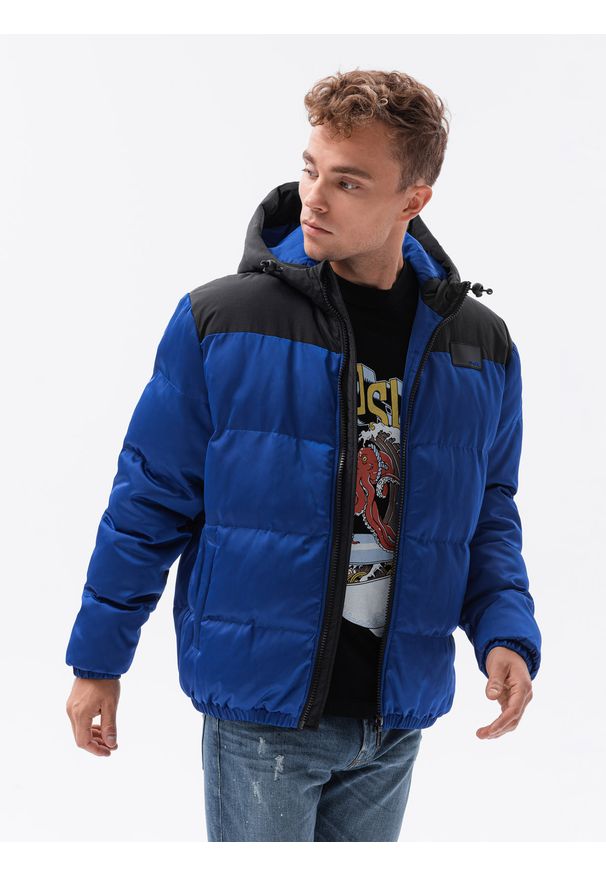 Ombre Clothing - Kurtka męska zimowa pikowana C458 - żółta - XXL. Kolor: żółty. Materiał: poliester. Sezon: zima