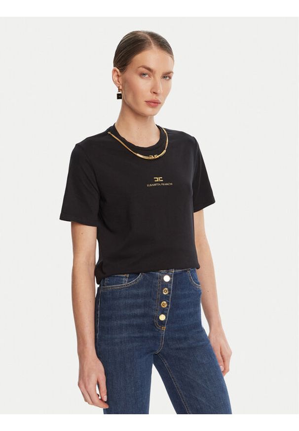 Elisabetta Franchi T-Shirt MA-028-56E2-V240 Czarny Regular Fit. Kolor: czarny. Materiał: bawełna