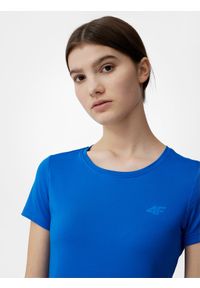 4f - Koszulka treningowa slim szybkoschnąca damska. Kolor: niebieski. Materiał: materiał, dzianina, skóra. Sport: fitness #2