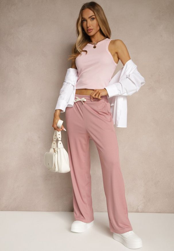 Renee - Różowe Spodnie Dresowe o Prostym Kroju z Gumką w Pasie Miritia. Okazja: na co dzień. Kolor: różowy. Materiał: dresówka. Styl: casual