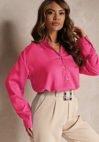 Renee - Różowa Wiskozowa Koszula z Podpinanymi Rękawami i Dłuższym Tyłem Scilli. Kolor: różowy. Materiał: wiskoza. Długość: długie. Wzór: gładki #1