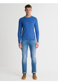 Big-Star - Sweter męski o teksturalnym splocie bawełniany niebieski Reylon 401. Kolor: niebieski. Materiał: bawełna. Wzór: ze splotem. Sezon: lato. Styl: wakacyjny, elegancki