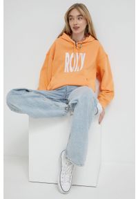 Roxy bluza damska kolor pomarańczowy z kapturem z nadrukiem. Typ kołnierza: kaptur. Kolor: pomarańczowy. Długość rękawa: długi rękaw. Długość: długie. Wzór: nadruk #3