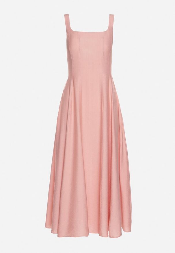 Born2be - Różowa Wiskozowa Sukienka o Rozkloszowanym Kroju z Kwadratowym Dekoltem Avmila. Typ kołnierza: dekolt kwadratowy. Kolor: różowy. Materiał: wiskoza. Styl: klasyczny