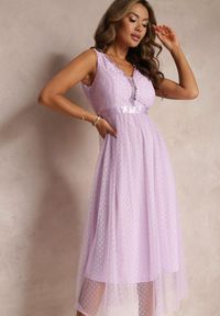 Renee - Fioletowa Tiulowa Sukienka Rozkloszowana z Koronką Phyvana. Kolor: fioletowy. Materiał: tiul, koronka. Wzór: koronka #2