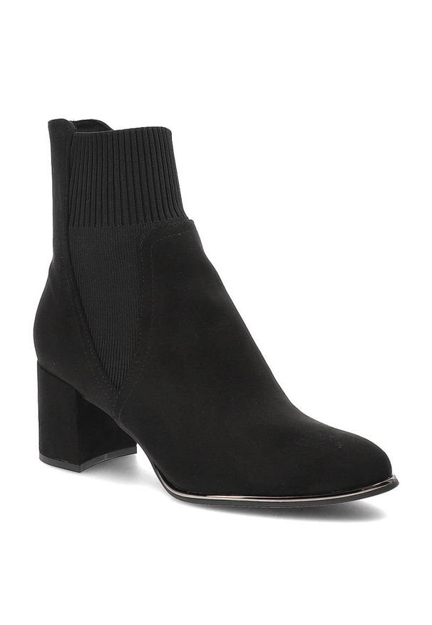 Czarne Botki Marco Tozzi Eleganckie Skórzane Buty Na Obcasie. Okazja: na spacer. Kolor: czarny. Materiał: skóra. Szerokość cholewki: normalna. Obcas: na obcasie. Styl: elegancki. Wysokość obcasa: średni
