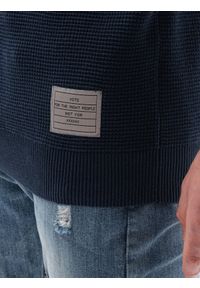 Ombre Clothing - Sweter męski - ciemnoniebieski V1 E185 - XXL. Kolor: niebieski. Materiał: bawełna, akryl. Długość rękawa: długi rękaw. Długość: długie. Wzór: aplikacja. Sezon: jesień, zima #8