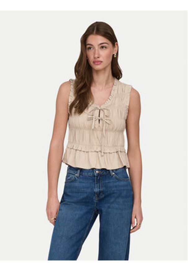 only - ONLY Bluzka Goa 15363693 Beżowy Regular Fit. Kolor: beżowy. Materiał: wiskoza