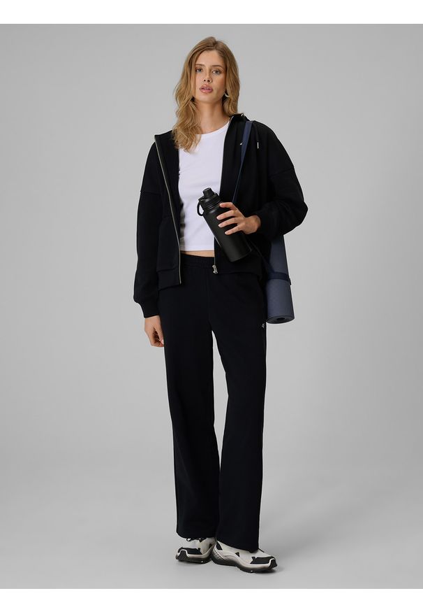 4f - 4F Bluza dresowa loose z kapturem damska - czarna S. Okazja: na co dzień. Typ kołnierza: kaptur. Kolor: czarny. Materiał: dresówka. Styl: casual