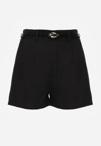 Born2be - Czarne Eleganckie Szorty z Wysokim Stanem i Wąskim Paskiem z Klamrą Rissarah. Okazja: na co dzień. Stan: podwyższony. Kolor: czarny. Wzór: gładki. Styl: elegancki #6