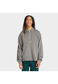 Adidas - Bluza frotte z efektem sprania ADIDAS All SZN na krótki suwak. Kolor: czarny. Materiał: dresówka, bawełna, włókno, prążkowany, tkanina. Długość: krótkie