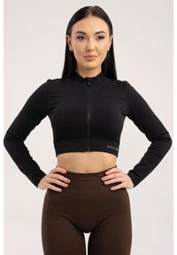 GYM GLAMOUR - Bluza fitness damska Gym Glamour bezszwowa rozpinana. Kolor: czarny. Sport: fitness