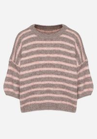 Born2be - Brązowy Sweter z Wełną i Bufiastymi Rękawami w Paski Kaonne. Okazja: na co dzień. Kolor: brązowy. Materiał: wełna. Wzór: paski. Styl: casual, elegancki #4