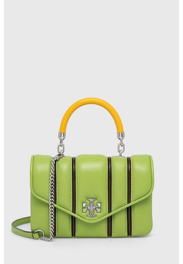 Tory Burch torebka skórzana kolor zielony. Kolor: zielony. Materiał: skórzane. Rodzaj torebki: na ramię