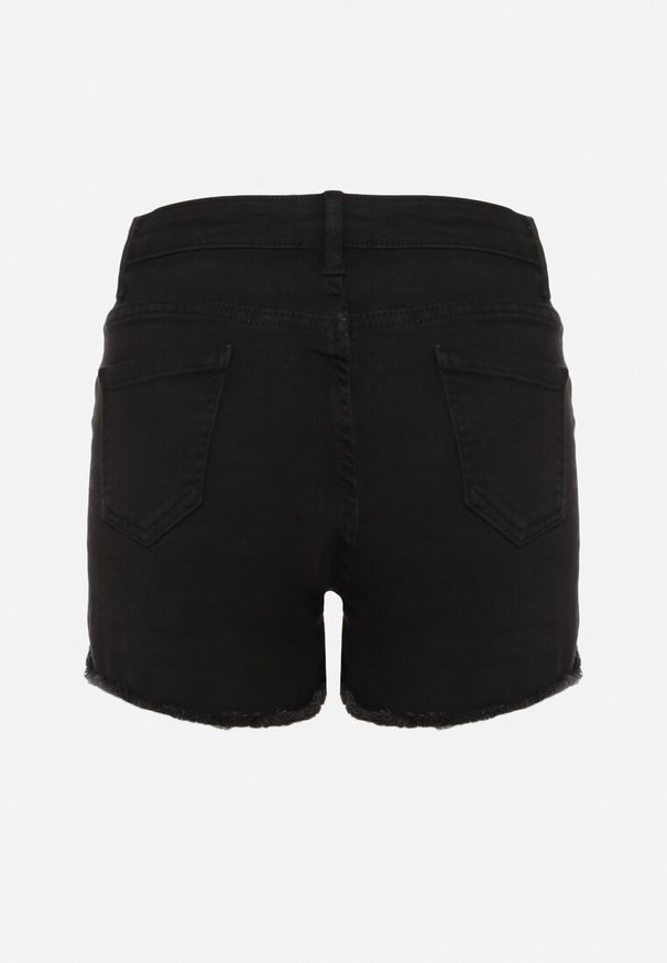 Born2be - Czarne Szorty Jeansowe z Wysokim Stanem i Poszarpanymi Nogawkami Nansilonne. Stan: podwyższony. Kolor: czarny. Materiał: jeans. Sezon: lato. Styl: elegancki, klasyczny