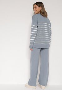 Born2be - Niebieski Komplet z Wełną i Bawełną Sweter w Paski i Szerokie Spodnie Neveena. Kolor: niebieski. Materiał: wełna, bawełna. Wzór: paski #2