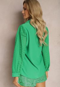 Renee - Zielona Koszula z Haftowanej Tkaniny w Stylu Boho Perphone. Kolor: zielony. Materiał: tkanina. Wzór: haft. Sezon: lato, wiosna. Styl: boho