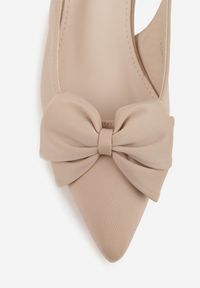 Renee - Beżowe Sandały Slingback na Kaczuszce Zdobione Aplikacją z Kokardą Teniane. Okazja: na co dzień. Zapięcie: pasek. Kolor: beżowy. Materiał: jeans. Wzór: aplikacja. Obcas: na szpilce. Styl: casual #5