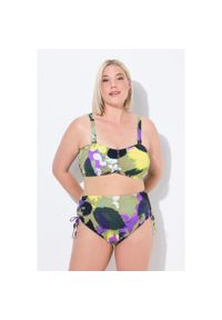 ULLA POPKEN - Damskie Bikini kwiaty regulowane ramiączka marszczenie wysoki stan. Stan: podwyższony. Kolekcja: plus size. Kolor: zielony. Materiał: poliester, elastan, poliamid, materiał. Wzór: kwiaty