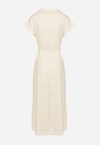 Born2be - Beżowa Bawełniana Ażurowa Sukienka na Guziki o Koszulowym Kroju Wiązana Paskiem Grosofia. Okazja: na co dzień. Kolor: beżowy. Materiał: bawełna. Wzór: ażurowy. Sezon: lato. Typ sukienki: koszulowe. Styl: klasyczny, casual, elegancki #4