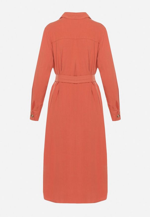 Born2be - Pomarańczowa Bawełniana Sukienka Koszulowa z Wiązanym Paskiem Zintrona. Okazja: na co dzień. Kolor: pomarańczowy. Materiał: bawełna. Typ sukienki: koszulowe. Styl: casual