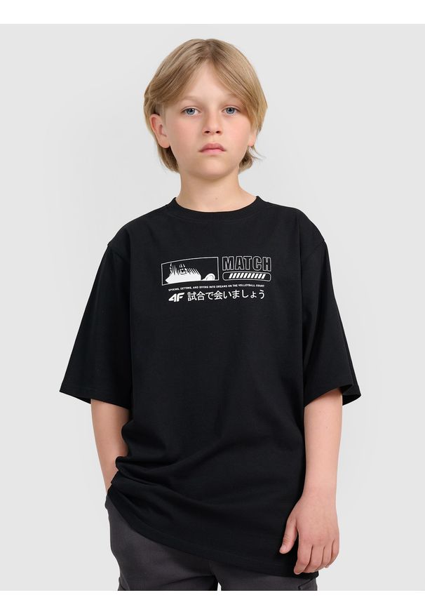 4f - 4F T-shirt oversize z nadrukiem chłopięcy - czarny 152 (11-12 lat). Okazja: na co dzień. Kolor: czarny. Materiał: dzianina, bawełna, materiał, jersey. Wzór: nadruk. Sezon: lato. Styl: klasyczny, casual, sportowy
