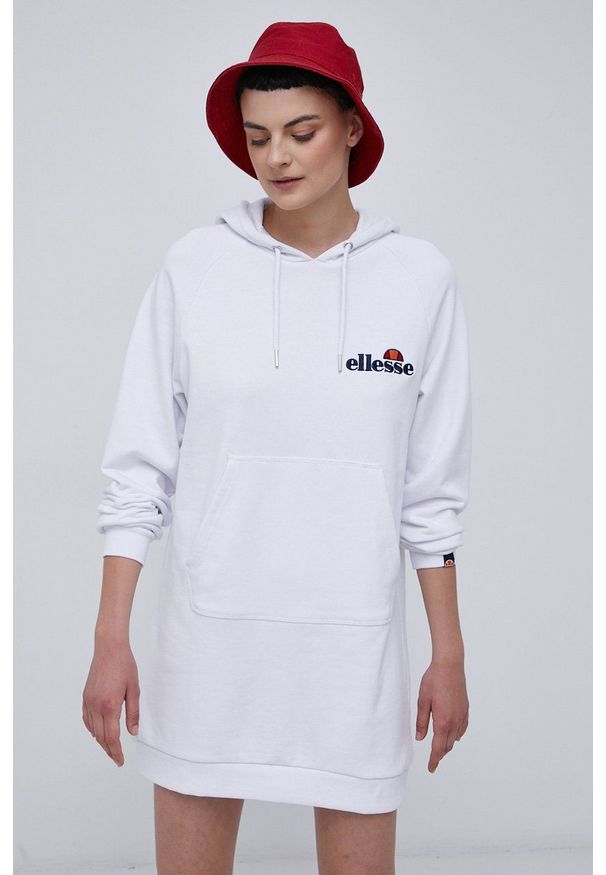 Ellesse - Sukienka. Okazja: na co dzień. Typ kołnierza: kaptur. Kolor: biały. Materiał: bawełna. Długość rękawa: długi rękaw. Typ sukienki: proste. Styl: casual
