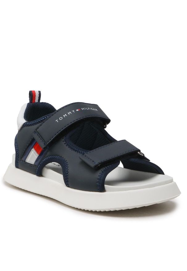 TOMMY HILFIGER - Sandały Tommy Hilfiger Flag Velcro Sandal T3B2-32906-13558 M Blue 800. Kolor: niebieski. Materiał: skóra