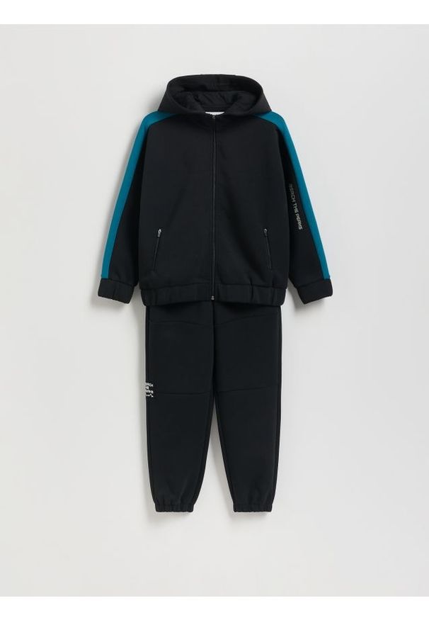 Reserved - Dzianinowy komplet z bawełną - czarny. Kolor: czarny. Materiał: dzianina, bawełna