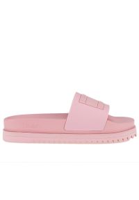 Klapki Tommy Jeans Elevated Flatform EN0EN02110-TH2 - różowe. Okazja: na plażę, na co dzień. Kolor: różowy. Materiał: materiał, guma, kauczuk. Szerokość cholewki: normalna. Wzór: aplikacja. Sezon: lato. Sport: pływanie