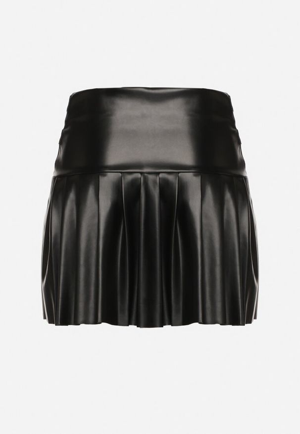 Born2be - Czarna Spódnica z Bawełną z Ekoskóry z Wysokim Stanem Ozdobiona Napami Tillina. Okazja: na co dzień. Stan: podwyższony. Kolor: czarny. Materiał: bawełna. Wzór: aplikacja. Styl: elegancki, casual