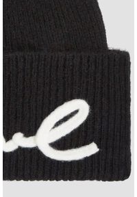 Karl Lagerfeld - KARL LAGERFELD Czarna czapka damska z domieszką wełny. Kolor: czarny. Materiał: wełna. Wzór: aplikacja, haft. Styl: casual, elegancki #2