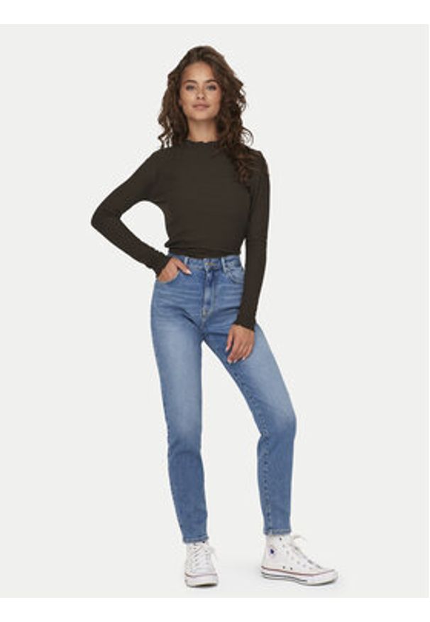only - ONLY Bluzka Emma 15180040 Brązowy Slim Fit. Kolor: brązowy. Materiał: syntetyk