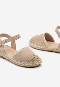Born2be - Beżowe Płaskie Sandały Espadryle na Plecionej z Juty Podeszwie Zapinane przy Kostce na Sprzączkę Mellata. Okazja: na imprezę, na co dzień. Nosek buta: okrągły. Zapięcie: sprzączka. Kolor: beżowy. Materiał: len, tkanina. Sezon: lato. Styl: casual, elegancki