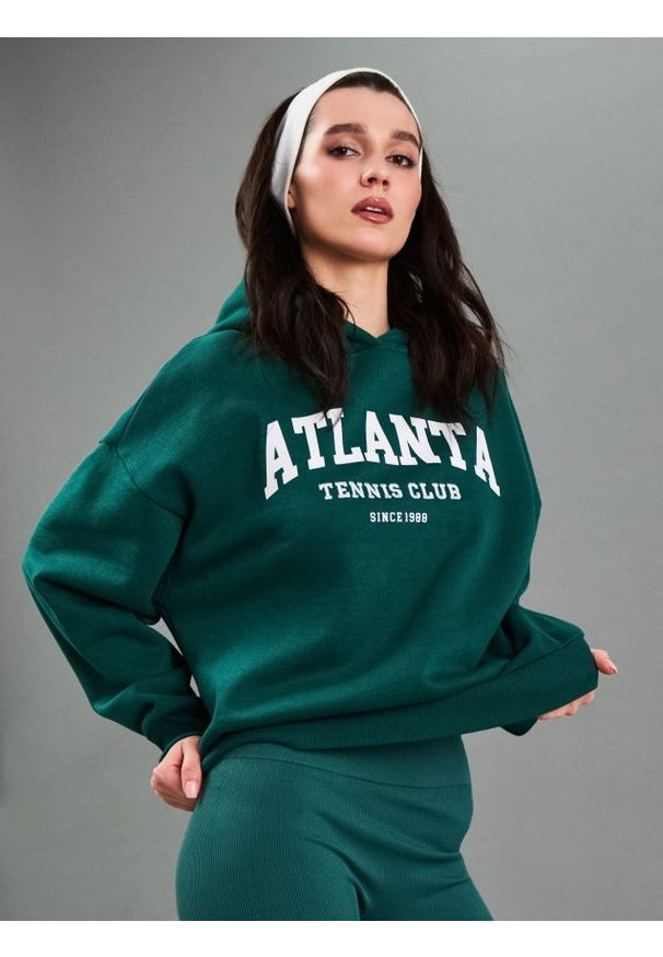 Sinsay - Bawełniana bluza z kapturem - zielony. Typ kołnierza: kaptur. Kolor: zielony. Materiał: bawełna