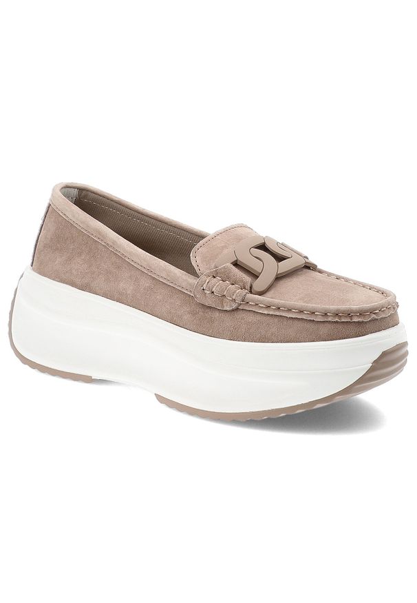 Beżowe Półbuty Filippo Stylowe Obuwie Damskie Na Platformie. Okazja: na co dzień. Kolor: beżowy. Materiał: zamsz. Szerokość cholewki: normalna. Obcas: na platformie. Styl: elegancki