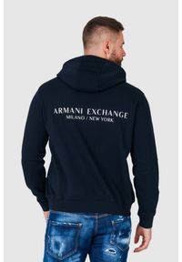 Armani Exchange - ARMANI EXCHANGE Granatowa bluza męska z kapturem i logo, Rozmiar S. Typ kołnierza: kaptur. Kolor: niebieski #4