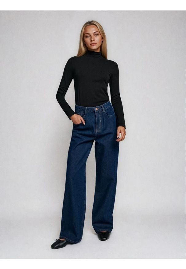 Sinsay - Jeansy wide leg - niebieski. Kolor: niebieski