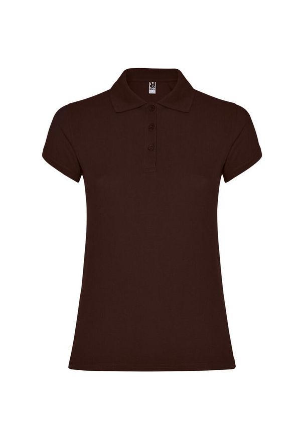 ROLY - Damska Koszulka Polo W Gwiazdki. Typ kołnierza: polo. Kolor: brązowy